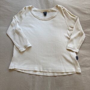 Patagonia White 3/4 Sleeve Waffle Knit Cotton Top
